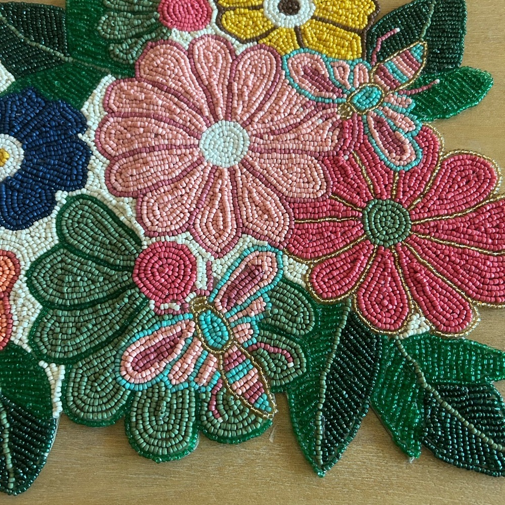 World Market Multicolor Floral and Bug Beaded Table Runner - Picture 2 of 3